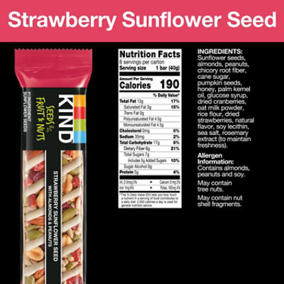 KIND Seeds Fruit & Nuts Strawberry Sunflower Seed Gluten Free Bars - 6-1.4 Oz - Image 2