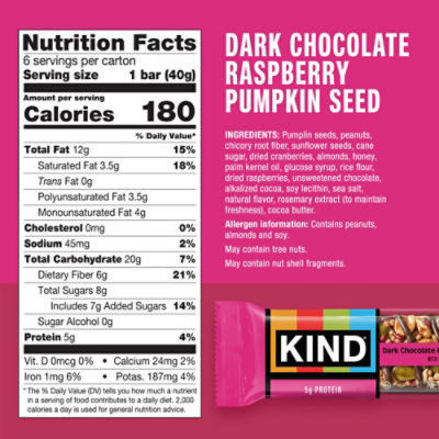 KIND Seeds Fruit & Nut Dark Chocolate Raspberry Pumpkin Seed Gluten Free Snack Bars - 6-1.4 Oz - Image 5