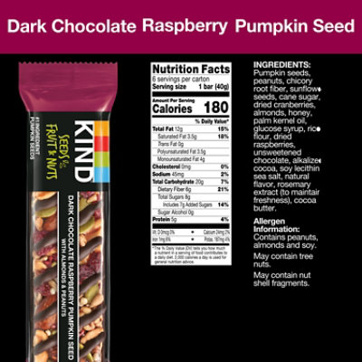 KIND Seeds Fruit & Nut Dark Chocolate Raspberry Pumpkin Seed Gluten Free Snack Bars - 6-1.4 Oz - Image 2