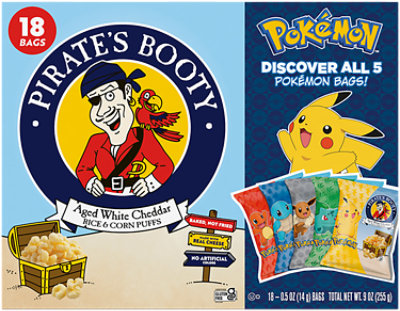 Pirate's Booty Pokemon Aged White Cheddar Corn Puffs - 18 Count - Image 1