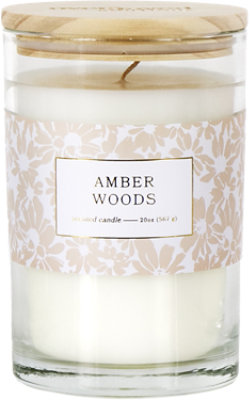 Overjoyed Boutiqe Glass Candle Amber Woods - 20 Oz - Image 1