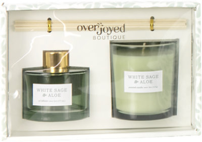 Overjoyed Boutiqe Diffuser Candle Set White Aloe & Sage - Each - Image 1