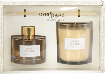Overjoyed Boutiqe Diffuser Candle Set Amber Woods - Each - Image 1