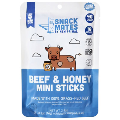 New Primal Snack Mates Beef & Honey Mini Meat Sticks - 5 - 0.5 Oz - Image 2