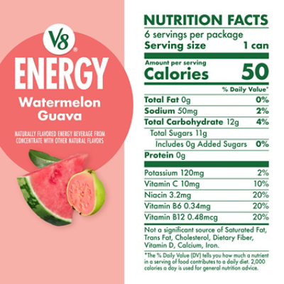V8 Plus Energy Watermelon Guava Juice Energy Drink 8 Fl Oz Can - 48 FZ - Image 4