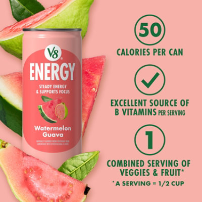 V8 Plus Energy Watermelon Guava Juice Energy Drink 8 Fl Oz Can - 48 FZ - Image 3