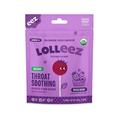 Organic Throat Soothing Pops For Kids Usda Certified Organic Non-gmo, Gluten Free, Dairy Free - 15 CT - Image 1