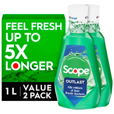 Crest Scope Outlast Mouthwash, Long Lasting Mint, 1 L, Pack Of 2 - 67.6 FZ - Image 1