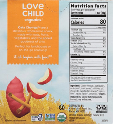 Love Child Oaty Chomps Apple & Sweet Potato Snack Bar 4oz - 4 OZ - Image 5