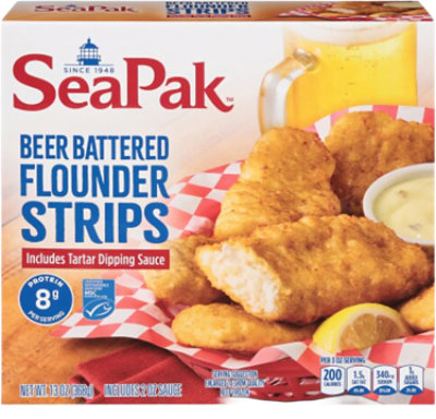 Seapack Beer Battered Flounder Strips 13 Oz - 13 OZ - Image 1