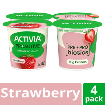 Dannon Activia Proactive Strawberry Yogurt - 4 - 5.3 Oz - Image 1