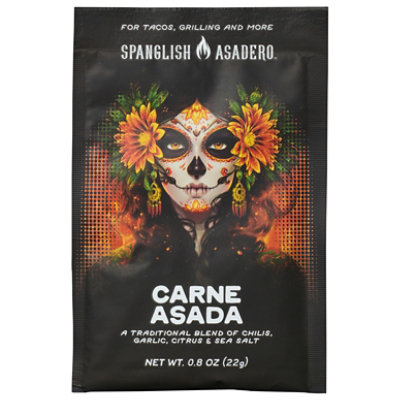 Spanglish Asadero Carne Asada Seasoning Blend with Chilis, Garlic, and Citrus, 0.8 oz Packet