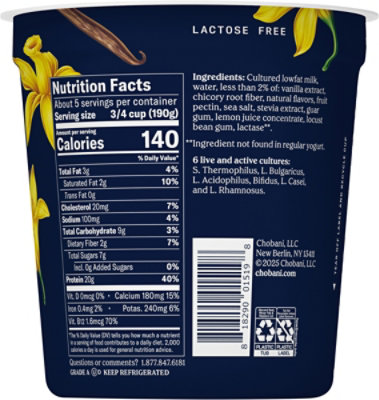 Chobani 20g Protein Lowfat Greek Yogurt Vanilla 32oz - 32 OZ - Image 5