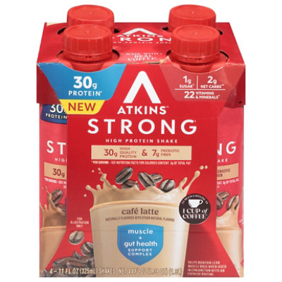 Atkins Strong, High Protein Shake, Cafe Latte Flavor, 30g of Protein, 4 Count