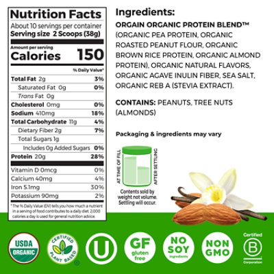 Orgain Justins Vanilla Almond Butter Protein Powder - 13.28OZ - Image 2