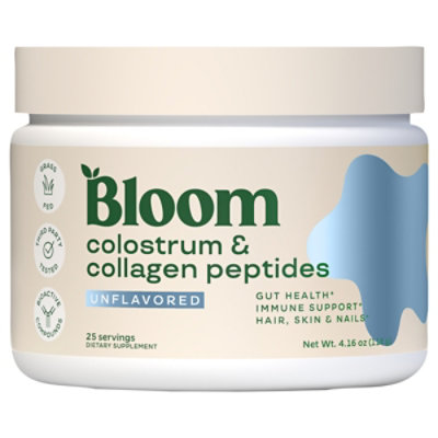 Bloom Nutrition Colostrum & Collagen Peptides Powder, Unflavored, 25 Servings