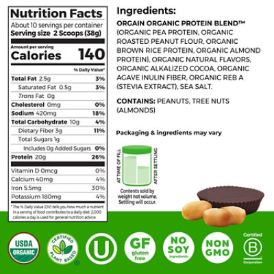 Orgain Justins Dark Chocolate Peanut Butter Powder - 13.28OZ - Image 3