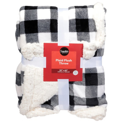 Signature Select Plaid Sherpa Throw Black Gray - Each - Image 2