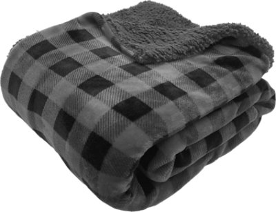 Signature Select Plaid Sherpa Throw Black Gray - Each - Image 1
