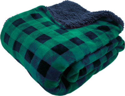 Signature Select Plaid Sherpa Throw Navy Green - Each - Image 1