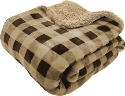 Signature Select Plaid Sherpa Throw Brown Beige - Each - Image 1