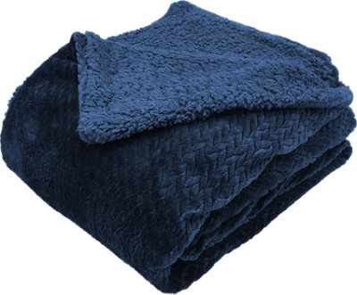 Posh Home Herringbone Throw Navy - Each - Image 1