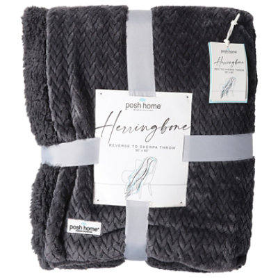 Posh Home Herringbone Throw Charcoal - Each - Image 2