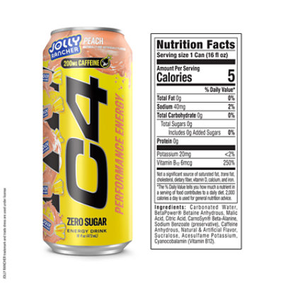 C4 Performance Energy Jolly Rancher Peach - 16 Fl. Oz. - Image 2