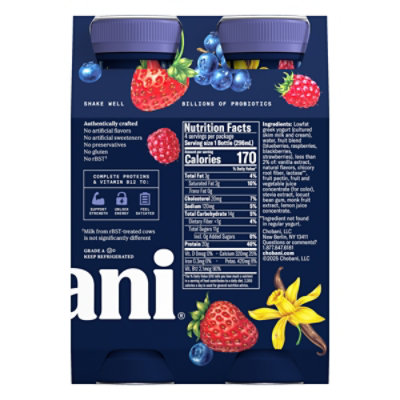 Chobani 20g Protein Lowfat Greek Yogurt Drink Mixed Berry Vanilla 4-10 Fz - 4-10 FZ - Image 5