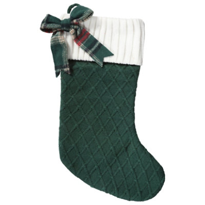Signature Select 19 Inch Knit Stocking Bow Green - Each - Image 1