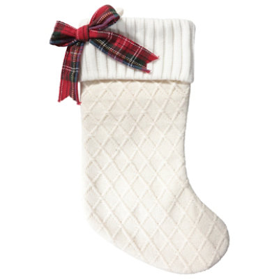Signature Select 19 Inch Knit Stocking Bow White - Each - Image 1