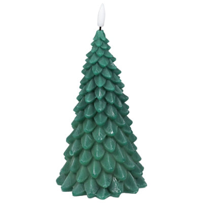 Dec 9in Led Wax Tree Candle Green - Each - Image 2