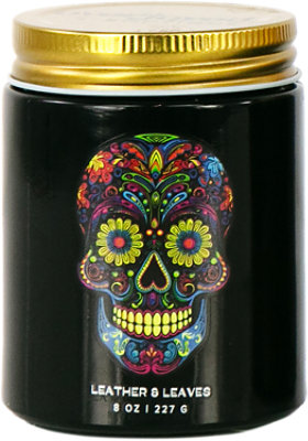 Overjoyed Boutique Sugar Skull Leather & Leaves Candle - Each - Image 1