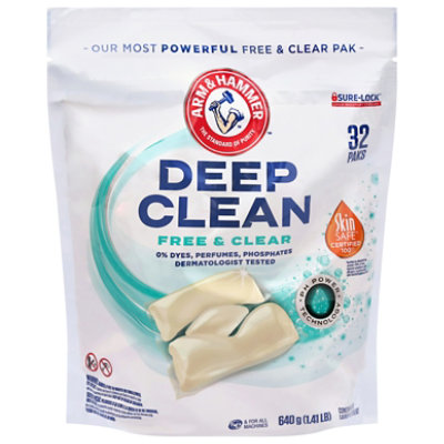 Arm & Hammer Deep Clean Laundry Detergent He Paks Free & Clear 32 Ct - 32 CT - Image 2