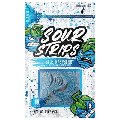 Sour Strips Blue Raspberry Flavored Chewy Candy Bag - 3.4 Oz
