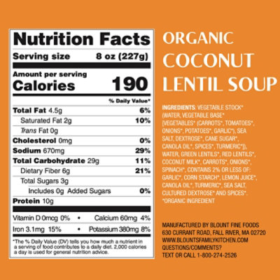 Blount's Family Kitchen Organic Coconut Lentil Soup - 24 Oz - Image 5