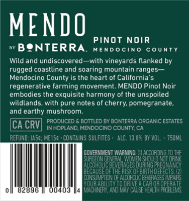 Bonterra Organic Pinot Noir Wine - 750 Ml - Image 2