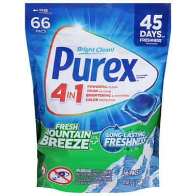 Purex 4-in-1 Laundry Pacs, Fresh Mountain Breeze Plus Long Lasting Fr - 66 CT - Image 1