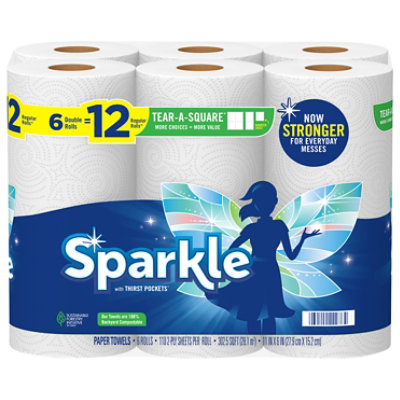 Sparkle Tear-a-square Paper Towels 6 Double Rolls - 6 RL - Image 2