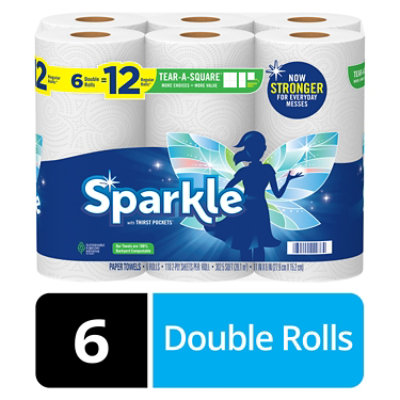 Sparkle Tear-a-square Paper Towels 6 Double Rolls - 6 RL - Image 1