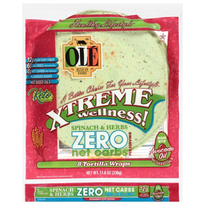 Ole Mexican Foods Xtreme Wellness Zero Net Carb Spinach & Herbs Tortillas 8 Count - 11.84 Oz - Image 2