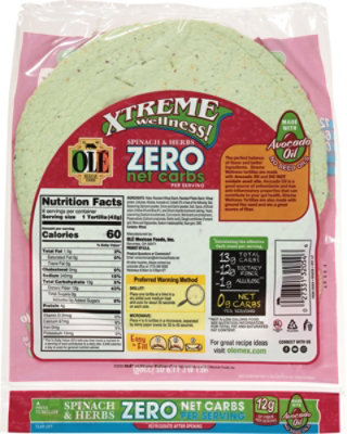 Ole Mexican Foods Xtreme Wellness Zero Net Carb Spinach & Herbs Tortillas 8 Count - 11.84 Oz - Image 5