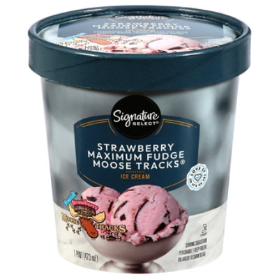 Signature Select Ice Cream Strawberry Fudge Moose Track - 1 Pint - Image 1
