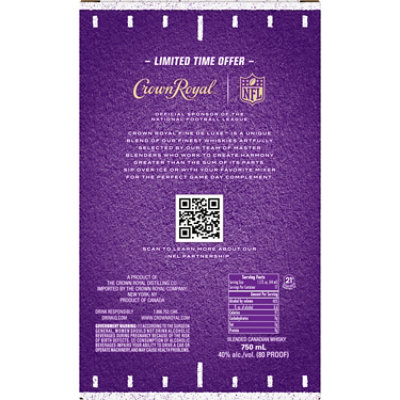 Crown Royal Deluxe W/ Nfl Bag 750ml - 750 ML - Image 5