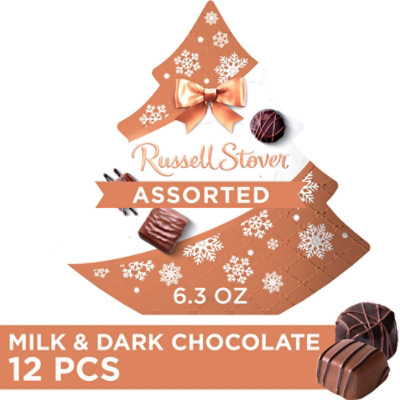 Russell Stover Christmas Assorted Milk & Dark Chocolate Candy Tree-Shaped Gift Box - 6.3 Oz - Image 1