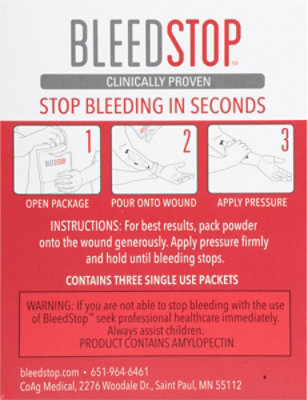 Bleedstop 3 Pack 15g Powder Packs Box - 45 Gr - 3 CT - Image 3