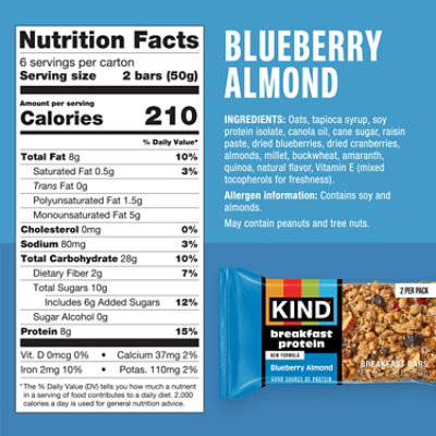 Kind Blueberry Almond Protein Breakfast Bars - 6 - 1.76Oz - Image 2