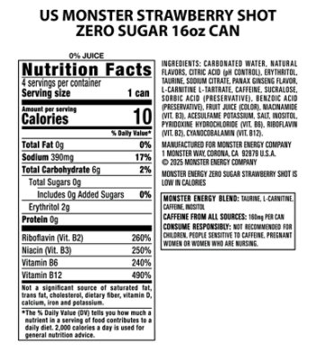 Monster Strawberry Shot Zero Sugar 4-16fz - 4-16 FZ - Image 2