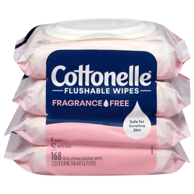 Cottonelle Fragrance Free Flushable Wipes - 4 - 168 Count - Image 1