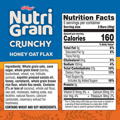 Kelloggs Nutri Grain Crunchy Honey Oat Flax 5ct - 7 OZ - Image 7